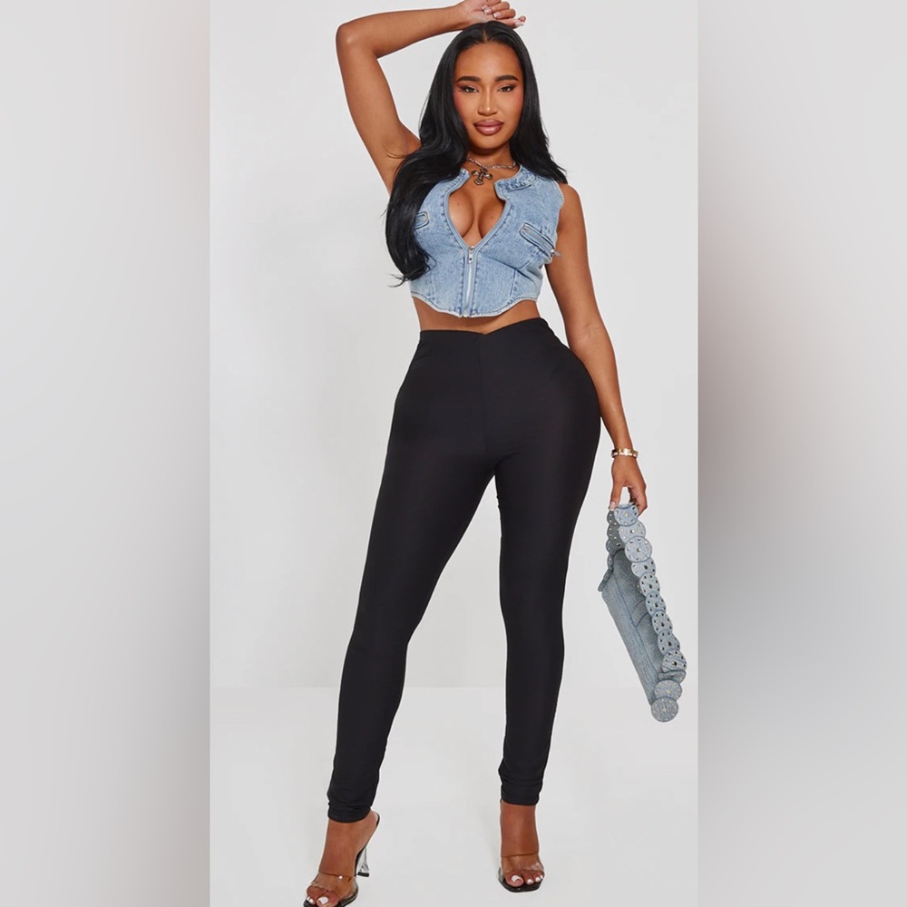 Pretty Little Thing Shape Black Slinky High Waist Leggings NEW